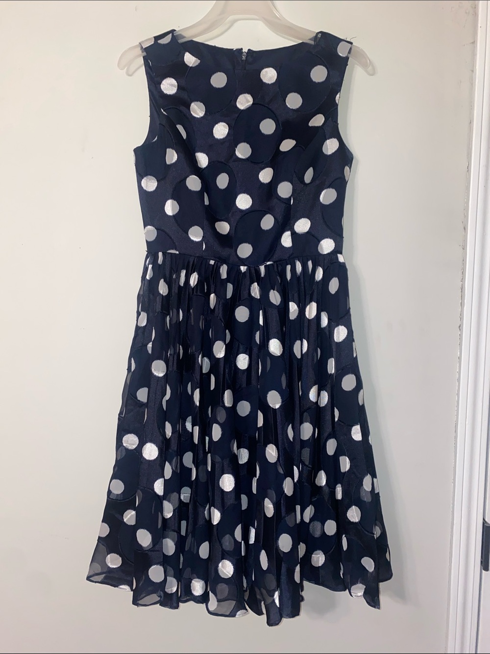 Adrianna Papell Navy  & White Polka Dot Sleeveless Midi Dress